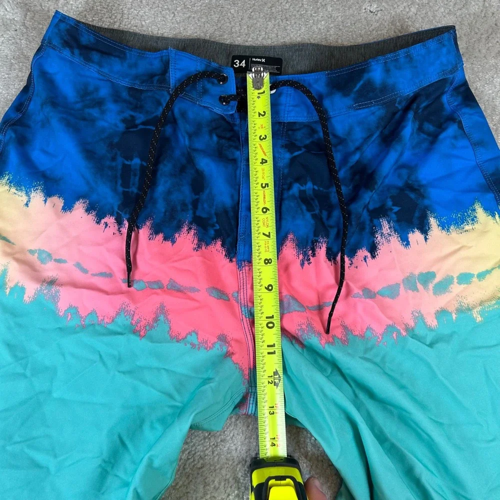 Hurley Board Shorts Mens 34 Blue Pink Teal‎ Tie Dye Stripe Surf Swim Trunks